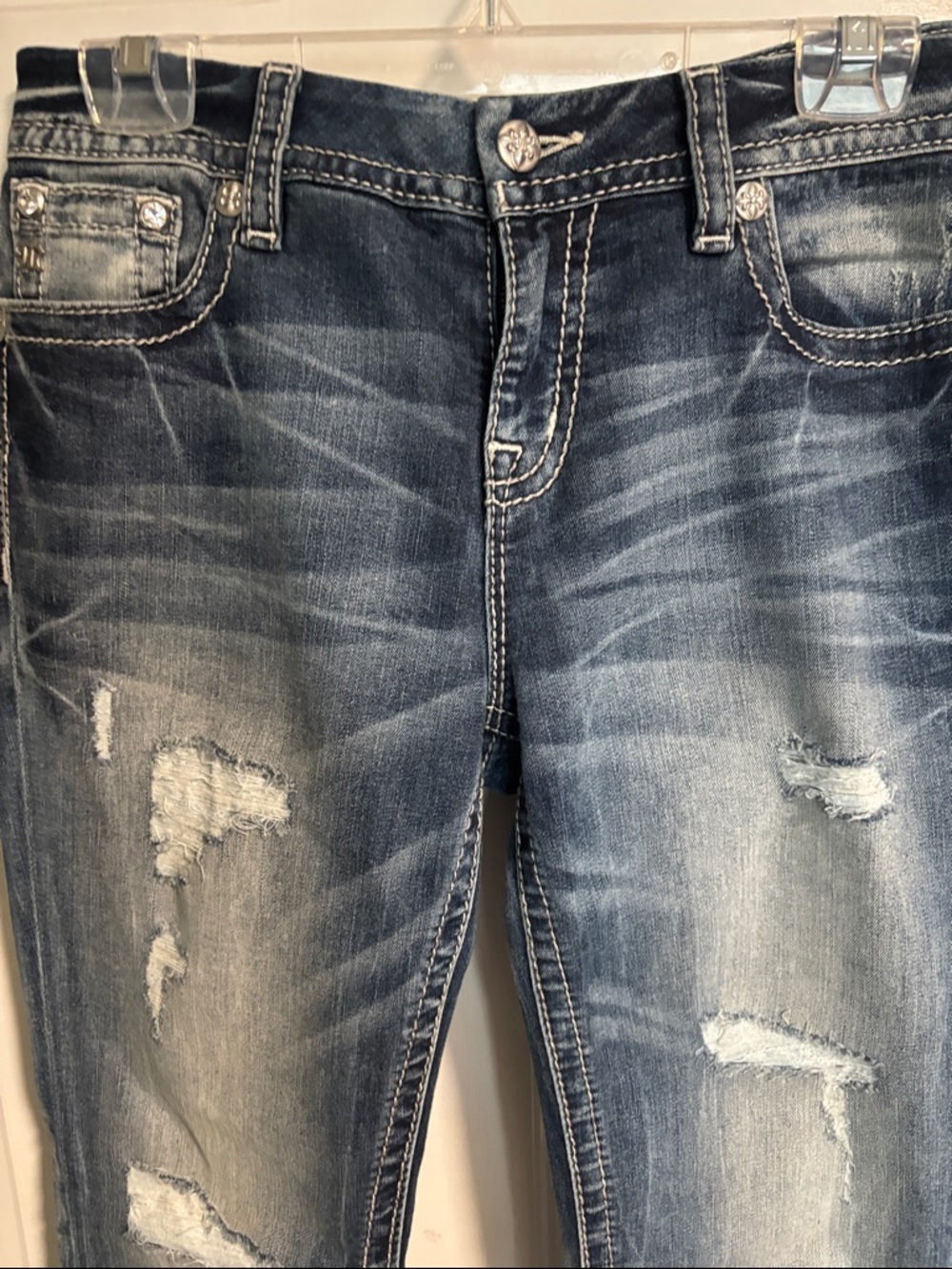 Miss Me Distressed Dark Blue Skinny Jeans - Picture 3 of 9
